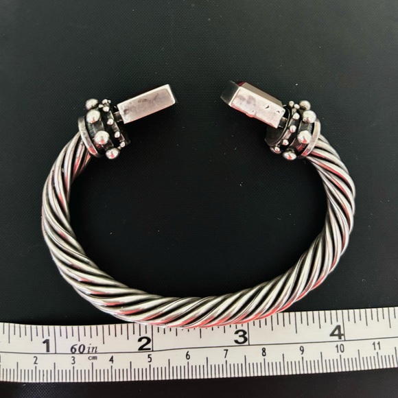 .925 Vintage Artisan Twisted Cable Cuff Bracelet with Gemstone - Picture 10 of 10